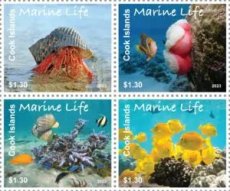 2023-10- COOK ISLANDS- MARINE LIFE  4V